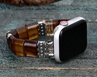 Ethereal Dune Agaat Natuursteen Apple Watch-bandje met kralen bewerkte Apple Watch-band, past op elke Apple Watch, Apple-band voor dames, Moederdagcadeau