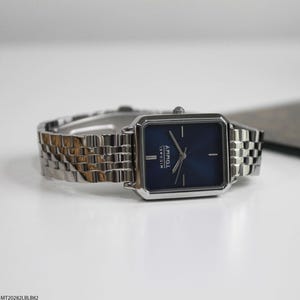 Luxury Vintage Square Watch - Tommy Designer Timepiece-Navy Blue Face with Silver Stainless Steel Band-Classic Rectangle Women's Wristwatch