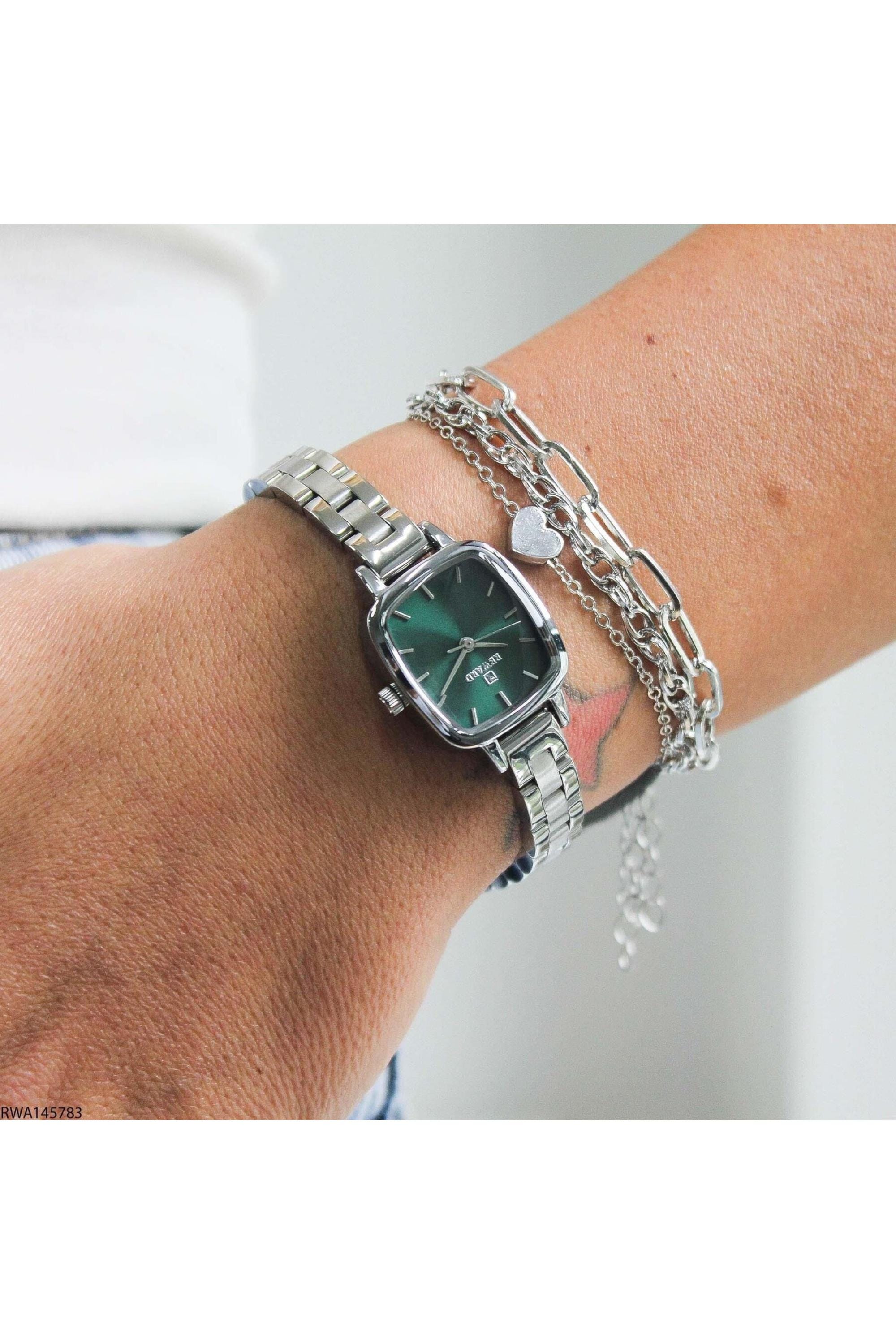 Elegant Green Leather Strap Waterproof Wristwatch With Tempered Glass 22 CM Length Wavlynn