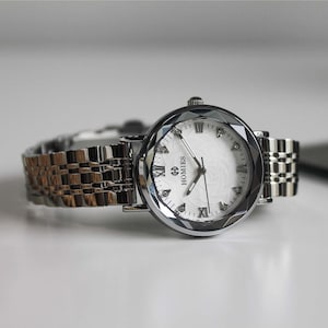 Homies Women’s Luxury Watch - Elegant Textured Silver Dial with Roman Numerals, Crystal Accents, and Polished Stainless Steel Strap