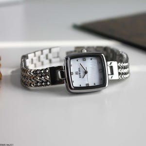 Silver Square White Dial Women's Watch - Minimalist Elegant Bracelet Style Stainless Steel Mesh Timepiece for Everyday Chic