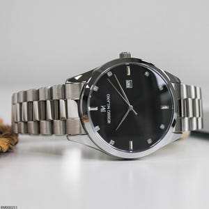 Rosso Milano Men’s Watch with Black Dial, Diamond Markers, and Stainless Steel Bracelet - Timeless Elegance and Sophistication