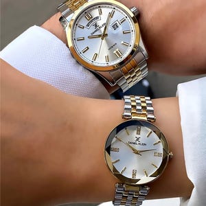 Luxurious Gold & Silver Couple Watch Set - Elegant His and Hers Watches - Perfect Gift for Valentine’s Day or Anniversary