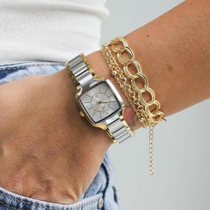 Élégante montre bicolore pour femme avec cadran blanc et détails dorés - Montre-bracelet pour femme avec bracelet en chaîne de luxe