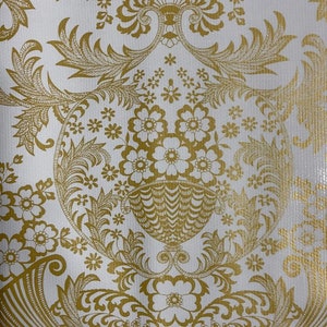 Gold Toile Oilcloth Fabric - By the Yard