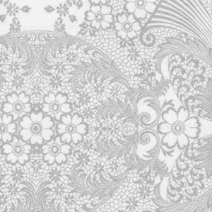 Silver and White Toile Oilcloth Fabric - By the Yard