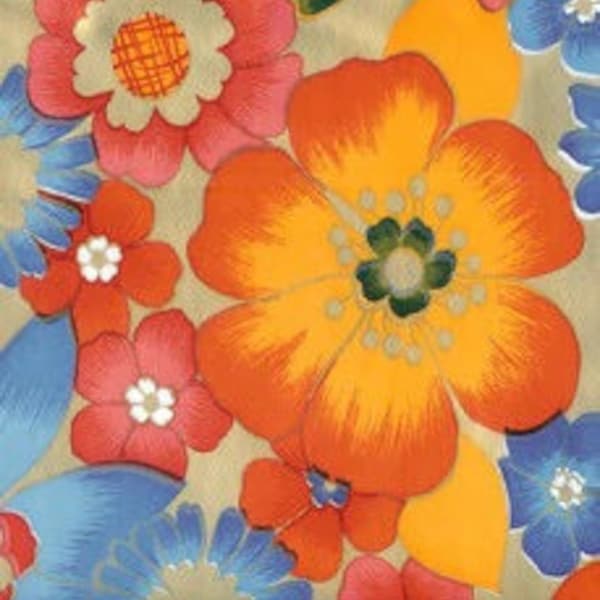 Flora on Gold Oilcloth Oilcloth Fabric - By the Yard