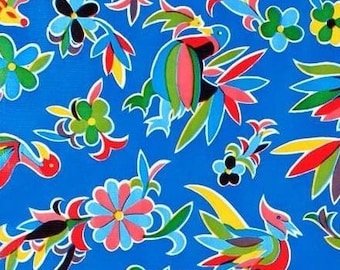 Blue Oaxaca Oilcloth Fabric - By the Yard