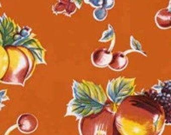 Orange Pears and Apples Oilcloth Fabric - By the Yard