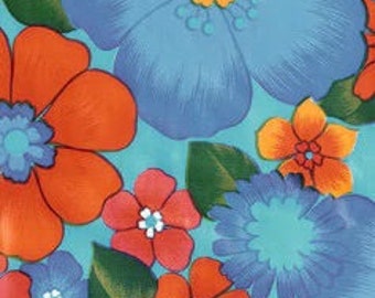 Flora on Light Blue Oilcloth Fabric - By the Yard