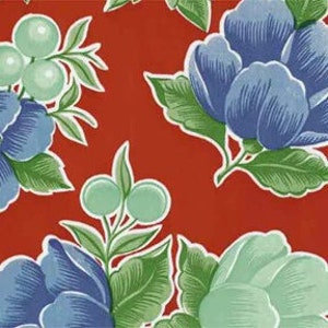 Red Poppy Oilcloth Fabric - By the Yard