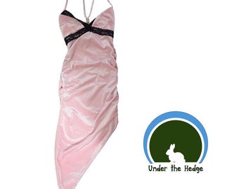 Vintage Forever 21 Pink Velvet Lace Accent Asymmetrical Bodycon Dress | Pastel Goth Whimsigoth Punk Princess | Size Small