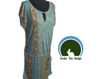 Lascana Turquoise Brown Pattern Crochet Trim Tunic Swim Cover Up - Women's 6/38 - Boho Resort Beach