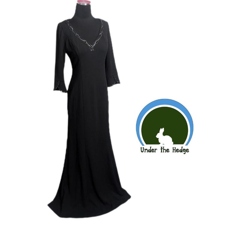 New Adrianna Papell Black Embellished Rhinestone Sequin Formal Gown | Goth Glam Old Money Black Tie | Size 6 READ image 1