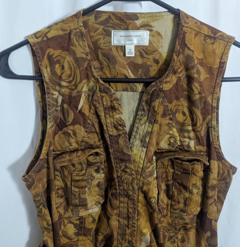 Anthropologie Moulinette Soeurs Goldbraunes Safari-Kleid mit Blumengürtel - Damen 0 - Boho Cottagecore Jungle Bild 4