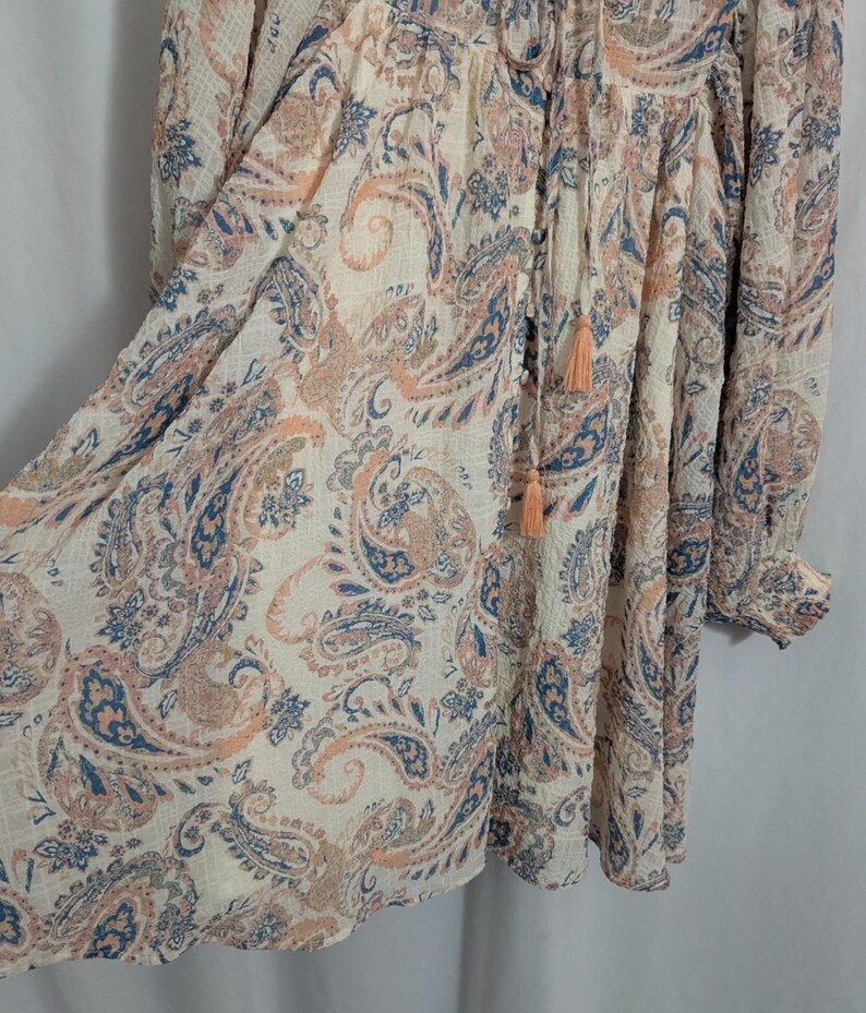 Anthropologie Flying Tomato Ivory Paisley Babydoll Mini Dress Balloon Sleeves - Women's Small - Cottagecore Coquette image 6