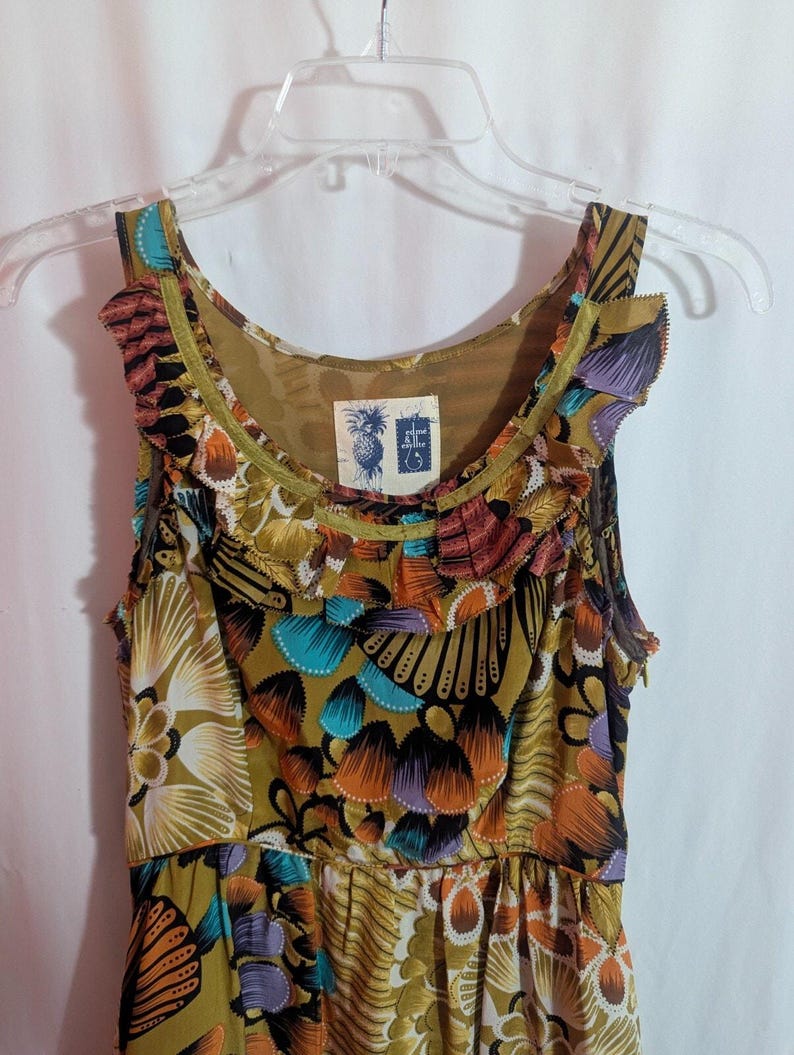 Vintage Anthropologie Edme & Esyllte Abstract Floral Silk Midi Dress | Whimsigoth Fairycore Maximalist Boho | Size 2 image 4