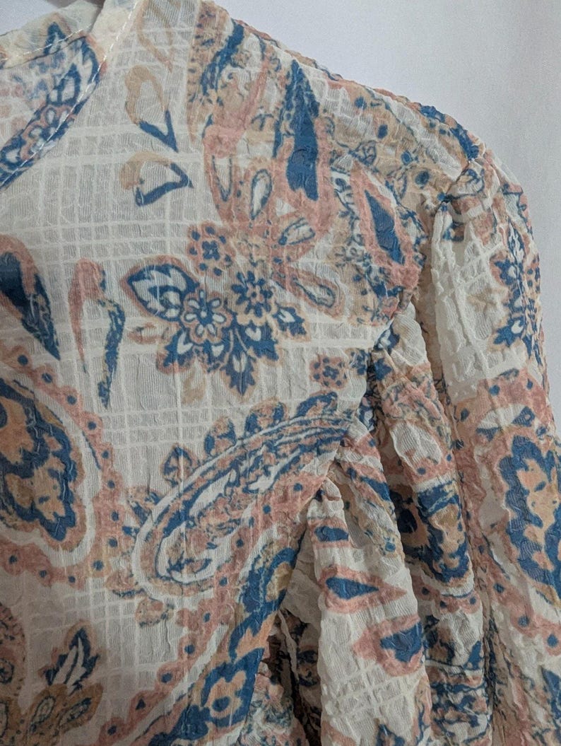 Anthropologie Flying Tomato Ivory Paisley Babydoll Mini Dress Balloon Sleeves - Women's Small - Cottagecore Coquette image 7