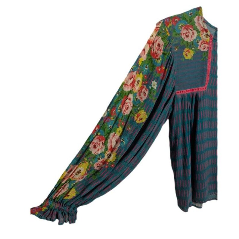 Blusa camponesa com mangas bufantes e estampa floral Miranda em tons de azul-petróleo da Anthropologie - Tamanho XS feminino - Estilo Fairycore, Cottagecore, Maximalista, Moderno e Respirável imagem 5