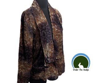 Sundance Deep Purple Gold Floral Samt Ausbrenner Seidenmischung Offener Blazer - Damen 10 - Whimsigoth Witchcore Romantisch Boho