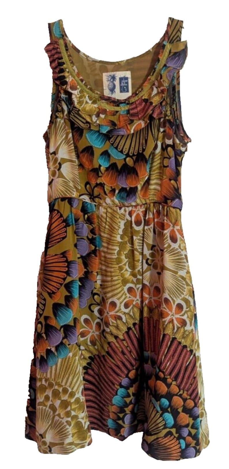 Vintage Anthropologie Edme & Esyllte Abstract Floral Silk Midi Dress | Whimsigoth Fairycore Maximalist Boho | Size 2 image 2