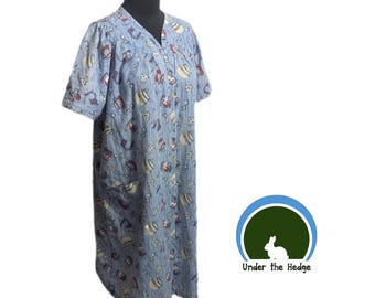 Camisón vintage Ashley Taylor azul con cierre de broches, vestido de casa, talla M, color café.