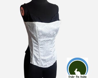 Vintage Fredericks of Hollywood White Brocade Corset Top Attached Black Underwire Bra - Size 36 - Whimsigoth Fairy Goth Dark Romance