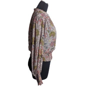 New Joie Dusty Rose Pink Floral Chiffon Smocked Balloon Sleeve Peasant Top - Women's Small - Fairycore Cottagecore Romantic Boho Soft Girl image 5
