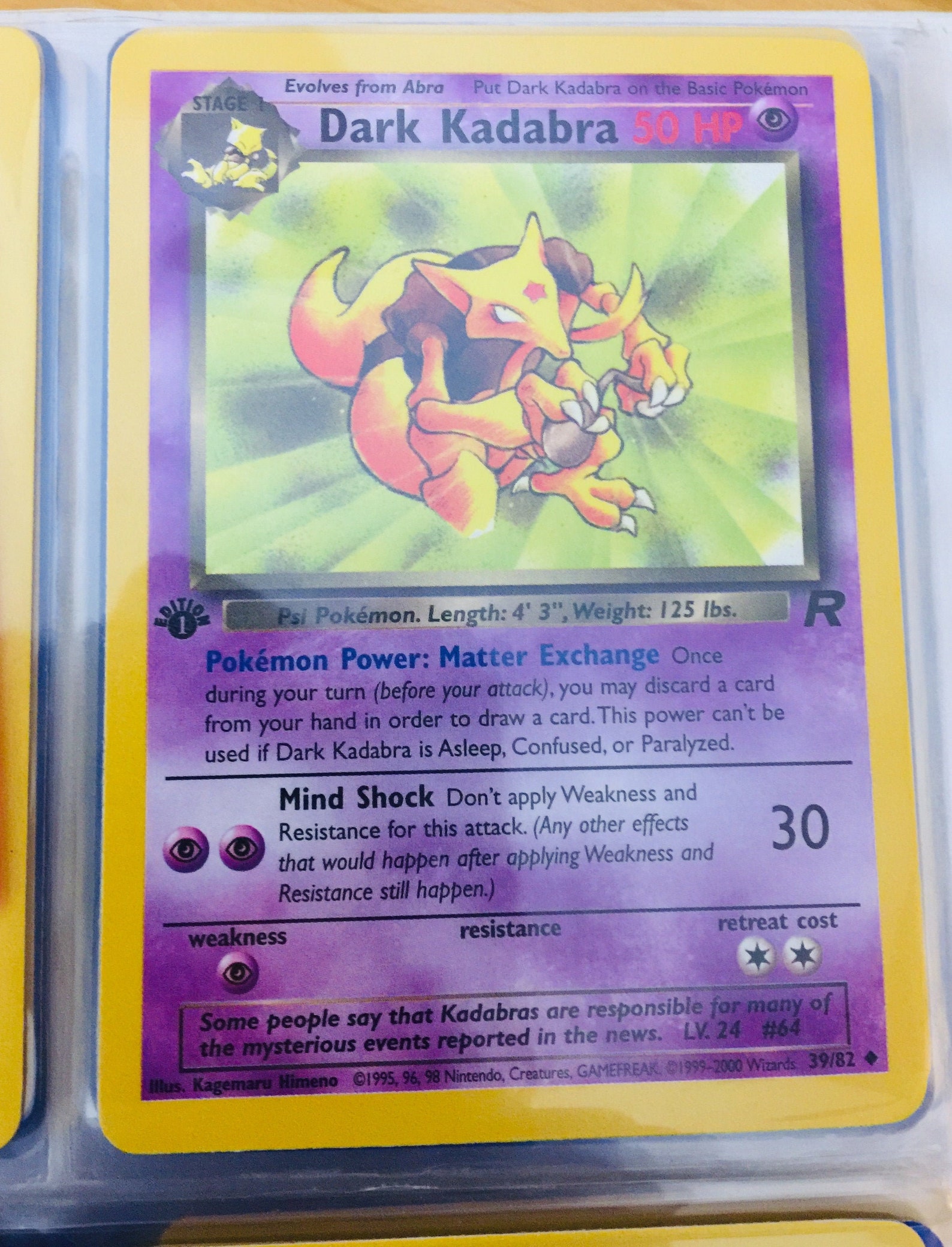 Vintage 1st Edition Pokemon DARK KADABRA Card 39/82 MINT | Etsy