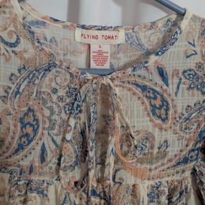Anthropologie Flying Tomato Ivory Paisley Babydoll Mini Dress Balloon Sleeves - Women's Small - Cottagecore Coquette image 3