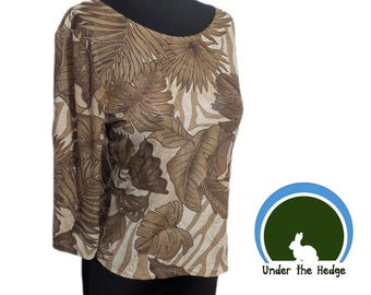 Top elástico vintage marrón con textura de hojas / Estilo cottagecore oscuro, goblincore, boho terroso, hada del bosque / Talla M–L