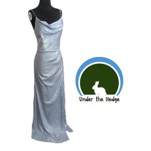 Abito lungo formale Adrianna Papell azzurro metallizzato con scollo a cascata e spalline sottili - Taglia donna 10 - Fairycore Glam Prom Elegance Feminine immagine 1