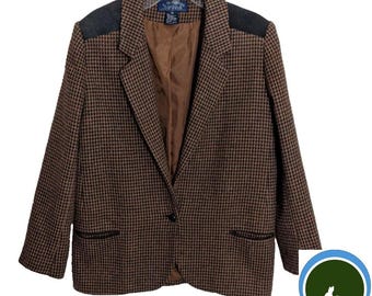 Vintage jaren 90 EH Woods bruine tweed-wolmix blazer | Dark Academia Eclectisch Grandpa Elevated Indie | Maat 14