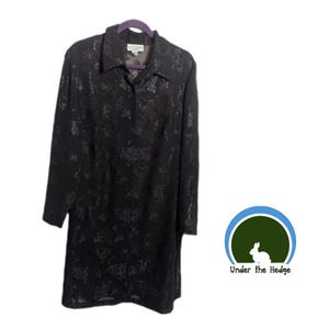 Vintage Lady Dorby Sheer Shimmery Black Patterned Button Up Duster - Women's 18W - Whimsigoth Goth Glam Dark Romance Grunge Party Witchcore