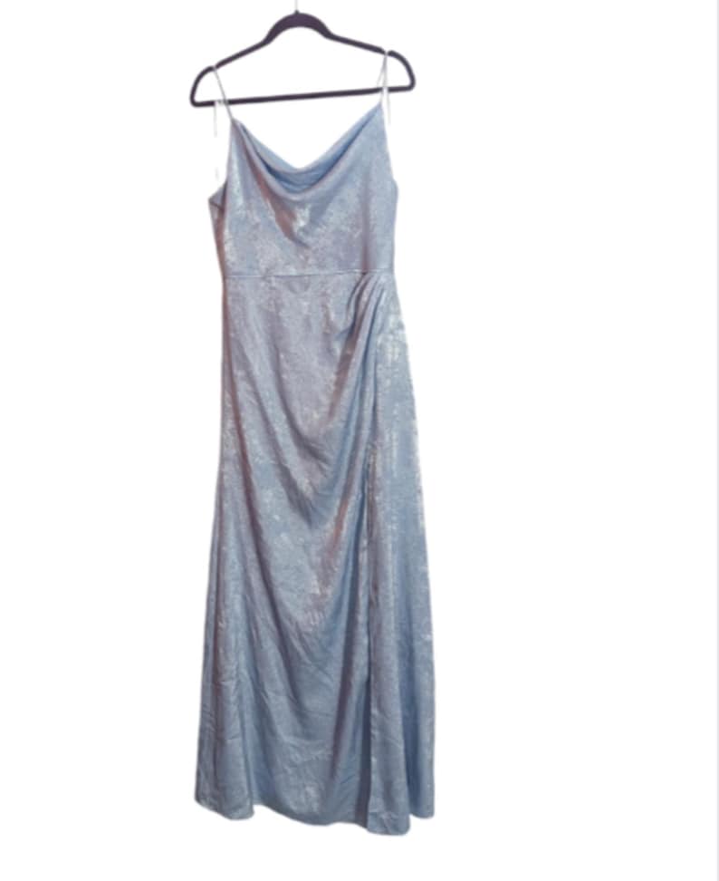 Adrianna Papell Metallic Light Blue Cowl Strappy Formal Maxi Gown - Women's 10 - Fairycore Glam Prom Elegance Feminine image 2