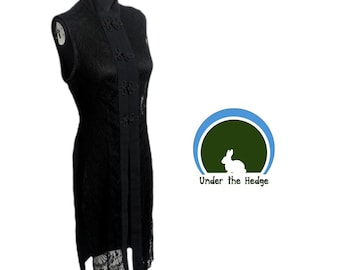 Vintage Donna Ricco Black Crochet Lace Toggle Duster Tunic - Women's 10 - Goth Glam Whimsigoth Fairy Goth Adjacent
