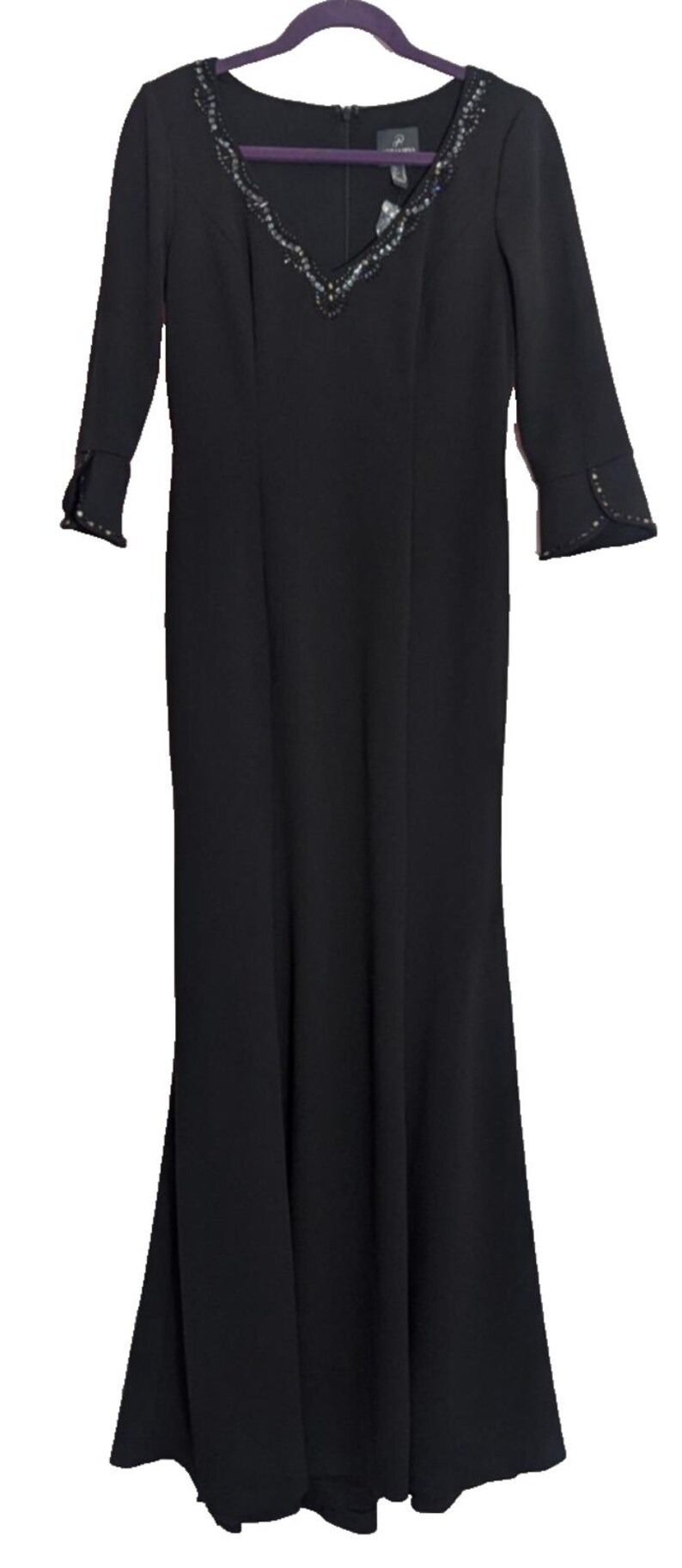 New Adrianna Papell Black Embellished Rhinestone Sequin Formal Gown | Goth Glam Old Money Black Tie | Size 6 READ image 2