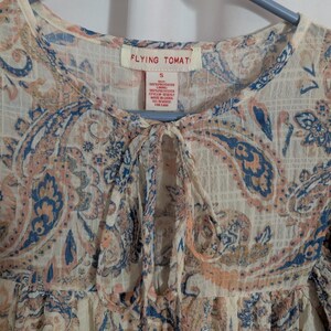 Anthropologie Flying Tomato Ivory Paisley Babydoll Mini Dress Balloon Sleeves - Women's Small - Cottagecore Coquette image 3