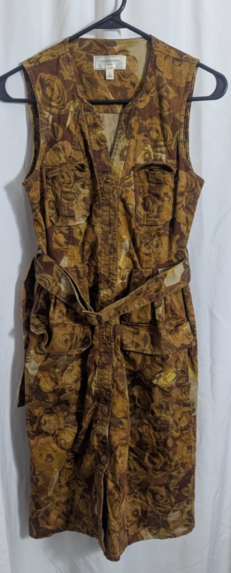 Anthropologie Moulinette Soeurs Goldbraunes Safari-Kleid mit Blumengürtel - Damen 0 - Boho Cottagecore Jungle Bild 2