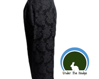 Vintage 80s Black Floral Jacquard Damask Maxi Pencil Skirt - Size 40 Large - Whimsigoth Dark Feminine