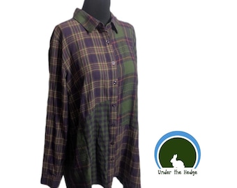 Coldwater Creek Purple Green Tartan Patchwork Plaid Flannel Button Down Tunic | Goblincore Cottagecore Whimsigoth Earthy| Size Medium