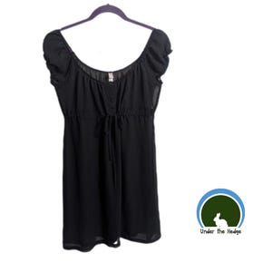 Camisón babydoll de gasa negra transparente con mangas cortas y cordón ajustable de Victoria's Secret - Talla XS/S para mujer - Whimsigoth Dark Coquette Romantic Grunge