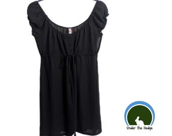 Camisón babydoll de gasa negra transparente con mangas cortas y cordón ajustable de Victoria's Secret - Talla XS/S para mujer - Whimsigoth Dark Coquette Romantic Grunge