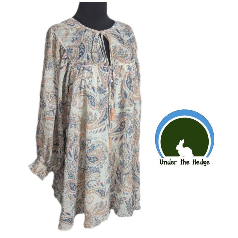 Anthropologie Flying Tomato Ivory Paisley Babydoll Mini Dress Balloon Sleeves - Women's Small - Cottagecore Coquette image 1