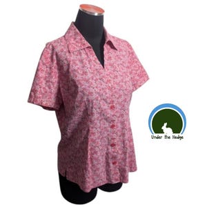 Vtg Basic Editions Pink Floral Short Sleeve Button Up Top Medium Cottagecore M1