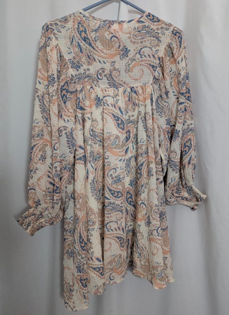 Anthropologie Flying Tomato Ivory Paisley Babydoll Mini Dress Balloon Sleeves - Women's Small - Cottagecore Coquette image 8
