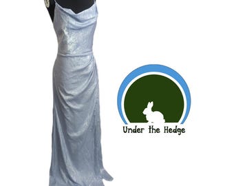 Adrianna Papell Metallic Light Blue Cowl Strappy Formal Maxi Gown - Women's 10 - Fairycore Glam Prom Elegance Feminine