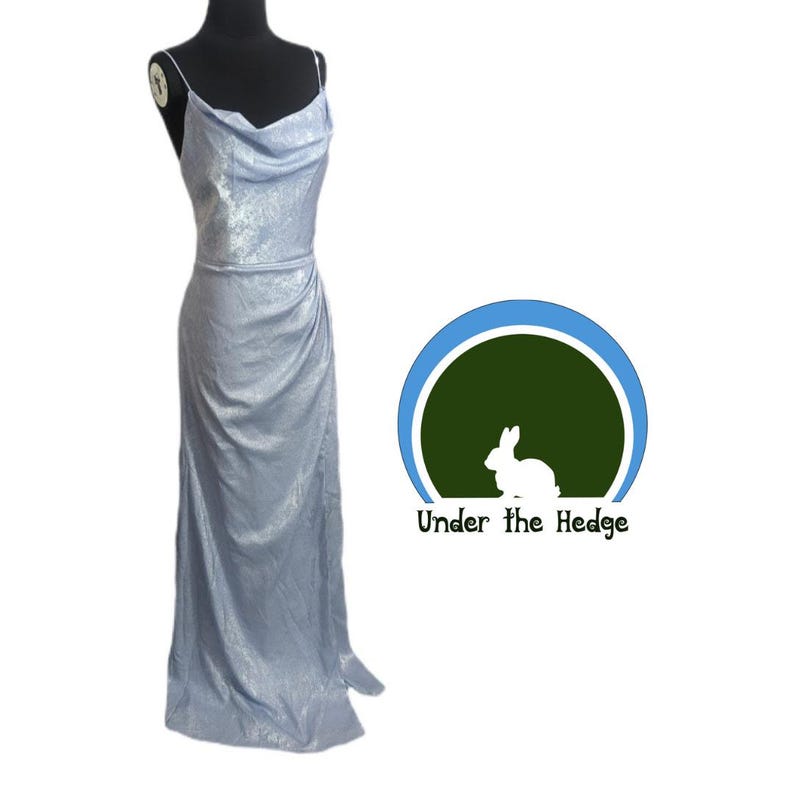 Adrianna Papell Metallic Light Blue Cowl Strappy Formal Maxi Gown - Women's 10 - Fairycore Glam Prom Elegance Feminine image 1