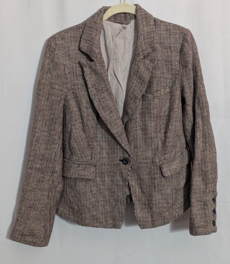 Free People Multi Tweed Linen Academia Blazer Jacket - Women's Small - Modern Prep Dark Academia Office image 2