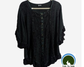 Túnica de manga acampanada bordada en verde oscuro de Holy Clothing, talla 2XL, estilo Fairy Whimsigoth